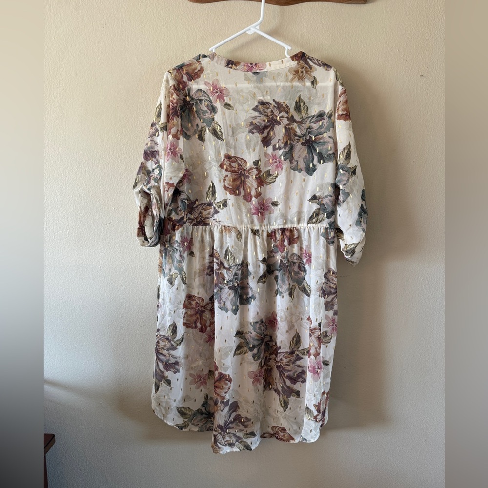 Torrid Floral High Low Tunic Top Sheer Gold Accents Empire Waist NWT 1X Boho - Picture 2 of 5